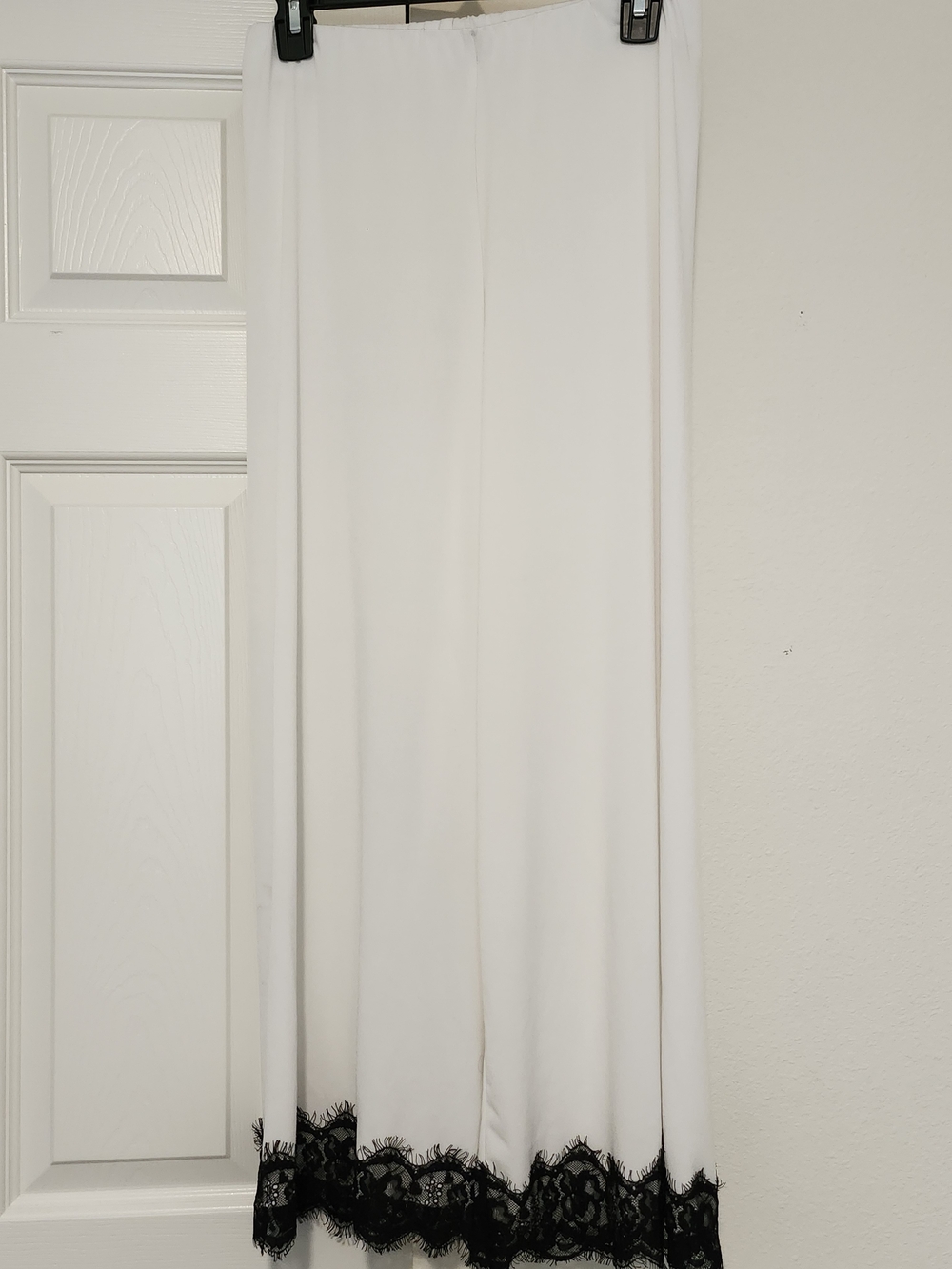 Zara White Wide Leg Pants Black Eyelash Lace Trim
